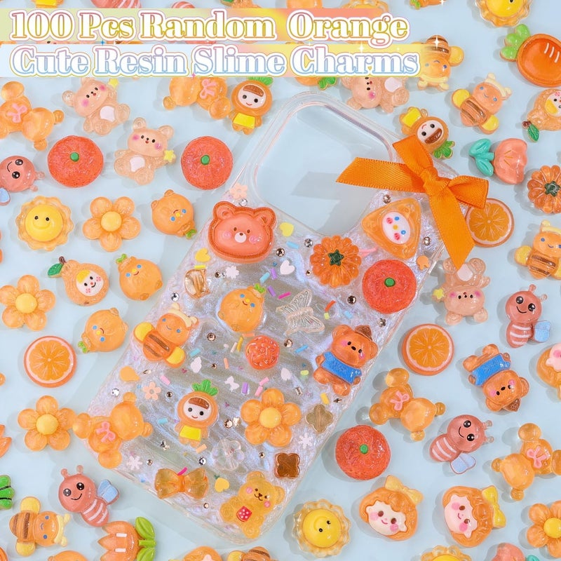 Glitzest 100PCS TINKRSTUFF Orange Slime Charms Jelly Cute Flatback Resin Charms For Slime, Random Kawaii Decoden Charm for Embellishments Phone Junk Case Charms Bulk, Hairpins Scrapbooking Crafting & DIY Decor - Image 3
